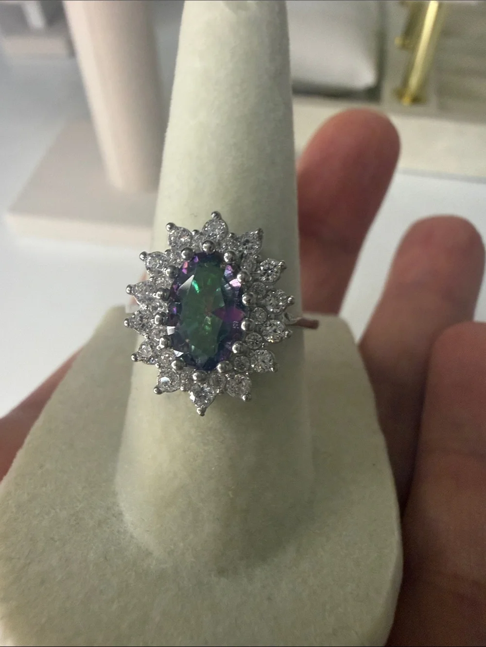 Sterling Silver Mystic Topaz Halo Ring in Green-Purple